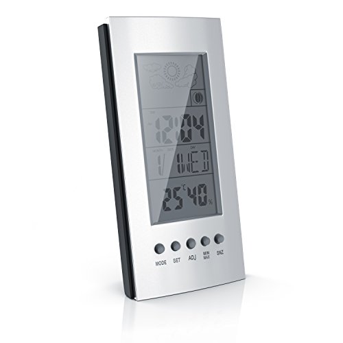 CSL - digitaler Wecker inkl. Temeraturanzeige | Uhrzeitanzeige / Datumsanzeige / Mondphasen-Anzeige / Hygrometer / Innentemperatur | Temperatur in °C und °F