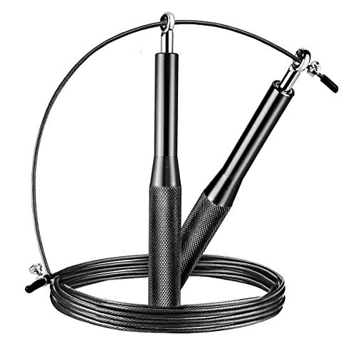 Cuerda de Saltar de fypo doble bajo, ajustable saltar entrenamiento Premium calidad aleación de aluminio mango Fitness entrenamiento boxeo WOD MMA Speedy Mano Portátil 10 ft cable, Negro