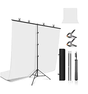 Yugam Photography T-Shaped Background Stand Adjustable Support Photo Studio for Backdrops Green Screen (T-Stand + White Cloth)