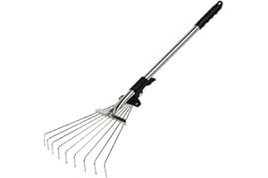HEEPDD Grabie do Liści 21 Cali, Teleskopowe Metalowe Narzędzie Ogrodowe do Zbierania Liści, Trawy i Krzewów