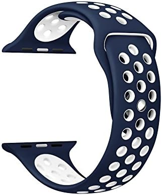 Noya Watch Band Nike+ Series 1 Series 2 Series 3, Soft Silicone Replacement Sport Wristband Wrist Strap for iWatch Nike Sport Band M/L (42mm, Navy/White)