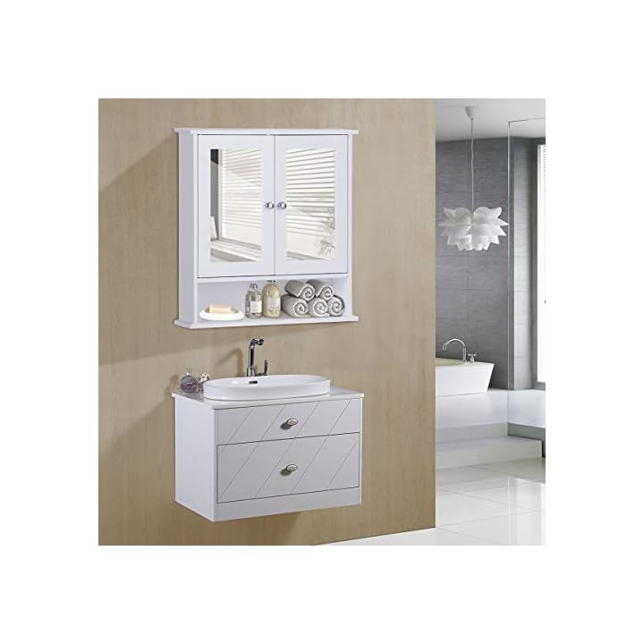 COSTWAY Spiegelschrank Badezimmer, Badschrank mit Spiegel