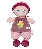 Die fröhliche Puppe mit integrierter Rassel ist geeignet für kleinste Kinderhände.