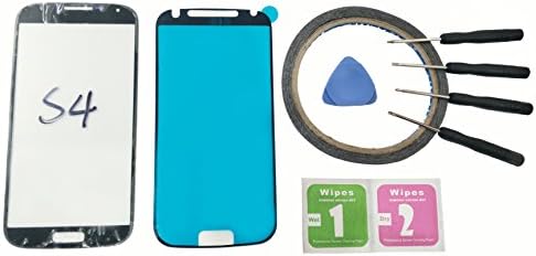JRLinco Front glass + Pre-cut adhesive For Samsung Galaxy S4 i9500 i9505 Glass Screen Touch Screen Replacement Parts (Without LCD, Without Cable) + Free Tools (for Samsung Galaxy S4, Black)