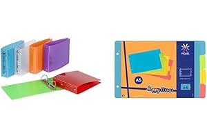 Viquel 906083-08 Classeur fiches bristol avec 2 anneaux en plastique 10 x 15 cm - Couleurs Aléatoires 185x140 & Intercalaires pour classeur à fiches bristol 14,7x23,5 cm en plastique