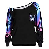 NPRADLA 2018 Sweatshirt Damen Plus Size Schmetterling Gedruckt Rundhals Langarm Bluse(2XL/36,Schwarz)