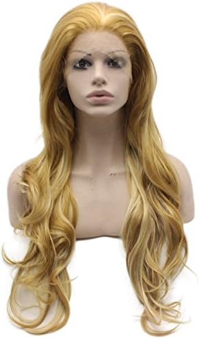 Long Wavy Blonde Highlight Lace Front Synthetic Wig Heat Resistant