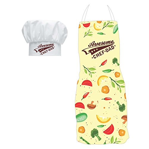 Yaya Cafe Awesome Dad Apron for Father with Chef Hat
