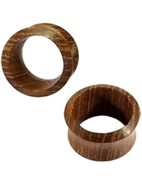Teakholz Tunnel braun gemasert Tribal Holz Holztunnel handgeschnitzt Plug Ohrhänger Ohrring Ohrstecker | unisex...