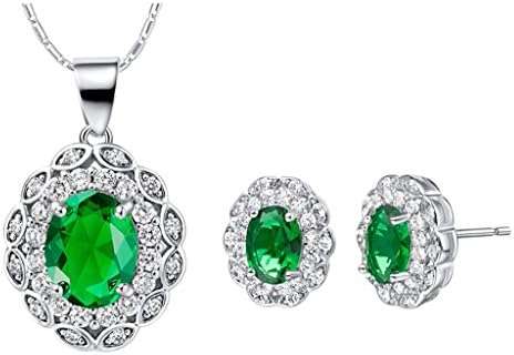 Layla Jewellery 18k White Gold Plated Alloy Swarovski Elements Crystal Jewelry Set include Pendant Necklace and Stud Earrings for Ladies Green(Aristocratic)