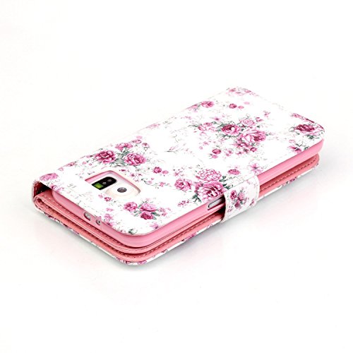 Rosa Schleife® Schutzhülle / Cover / Handyhülle / Ledertasche / Brieftasche Etui für Samsung Galaxy S6 3D Gemalte Entlastung Muster Design Folio PU Leder Tasche Case Hülle im BookStyle mit 9 Kartenfächer PU Leder Hülle Wallet Case – Rosen - 4