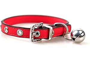 Luniquz Collier Réglable en Cuir Doux avec Clochette - Collier Chat pour Chat, Chaton, Chiot, Petit Chien(17cm-22cm)-Rouge