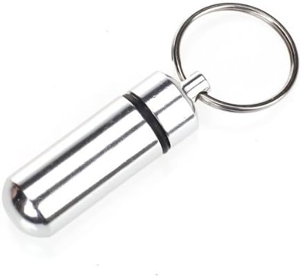 Snowwer Water-proof Air-tight Pill Fob Aluminum Alloy Pill Case Pill Box Pill Holder with Keychain, Used for Holding Aspirin, Cold Tablets, Pain Medication and Vitamins, and Id Tag, Notes (Silver)