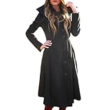 Mantel Damen Kolylong® Frauen Elegant Wollmantel Lang Herbst Winter Verdickte Windjacke Warm Slim Parka Outwear Vintage Kapuzenpullover Winterjacke Steppmantel Overcoat (M, Schwarz)