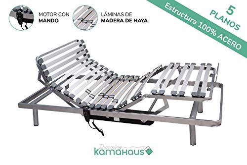 KAMA HAUS Cama Articulada 5 Planos | Motor con Mando por Cable | 135 x 180cm | 2 Motores|
