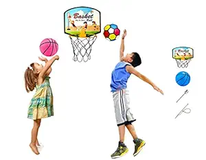 Aavashyak Basket Ball for Kids , Boys & Girls | Complete Set of Plastic Board , Hoop , Net , 2 Rubber Ball , Inflating pin , 2 Ties | Indoor Outdoor Games | Hanging , Wall Mount | Standard Size