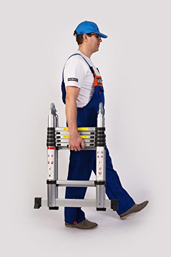WORHAN® 3.8m TELESKOPLEITER 2 in 1 ANLEGELEITER KLAPPLEITER ALU TELESKOP LEITER MULTIFUNKTTIONS LEITER 380cm K3.8 (……3.8m C-Line) - 5