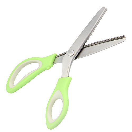 Zilong Zackenschere, Professionelle Schneiderschere, Zick Zack Schere, Edelstahl Stoffschere mit Komfortgriff, Ideal für Gewebe, Stoffe, Denim, Gewirke, Seide, Papier, Kunsthandwerk, Serrated (Dreieckig) Grün