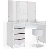 Bureau Coiffeuse Vicco Coiffeuse Sherry, Blanc, 120 Cm Avec éclairage LED Coiffeuse Miroir Led