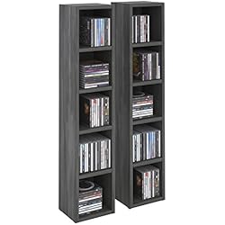 IDIMEX Etagères modulables Musique pour CD et DVD, Lot de 2 Meubles de Rangement en Colonne avec 10 Compartiments, en mélaminé décor Bois Gris cendré