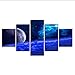 Produktbild hhlwl Leinwand Gemälde Wandkunst 5 Stück Galaxy Weltraum Planeten Bilder Blue Cosmos Poster Modular Living Room Decor-30x40/60/80cm-no frame