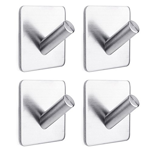 Swallowzy Selbstklebender Haken aus gebürstetem 304er Edelstahl, 3M-Klebestreifen, fürs Badezimmer/WC, für Schränke, Bademantelhaken, Handtuchhaken, 4 Stück