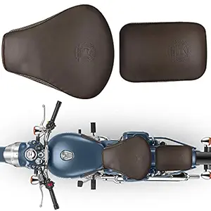 AllExtreme EXECSBC PU Leather Seat Cover Compatible with Bullet Classic 350cc and 500cc Anti Skid Split Type Cushion for Motorcycle Bike (Brown & Beige)