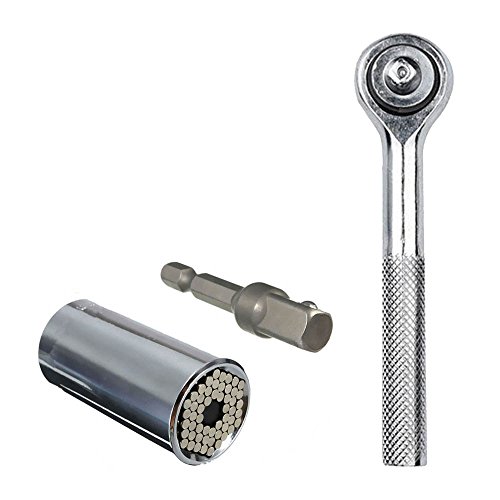 NUZAMAS Socket Wrench Multi Function Self-Adjusting Magic Grip Universal Socket Ratchet Wrench Set 1/4-3/4 inch with Power Drill Adapter - Repair Kit 3 Pieces Set