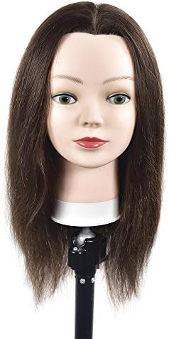 18" Mannequin Head 100% Human Hair Styling Hairdresser Training Head Manikin Cosmetology Doll Head with Clamp