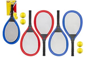 HOMESTREET Family Pack of Giant Soft Tennis Set, 4 Extra Large Mesh Racquets and 4 foam Balls Ideal for Holidays Beach Gardens
