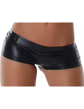 Jela London Damen Glossy Wetlook GoGo Hot-Pants Shorts Panty metallic (34/36)