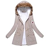 iHENGH Vorweihnachtliche Karnevalsaktion Damen Winter Jacke Dicker Warm Bequem Luxus Slim Parka Mantel Lässig Stilvoll Reißverschluss Long Kapuzenjacke Schlank Outwear Frauen Coat(M,Khaki)