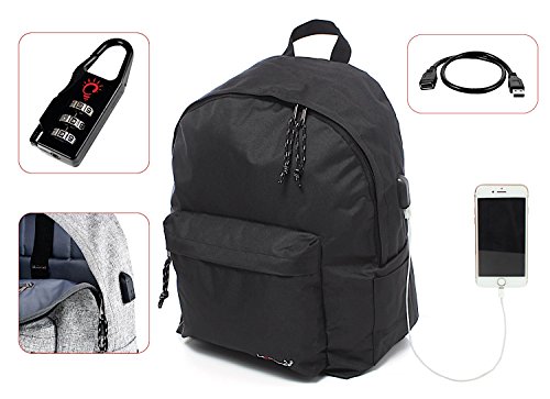 Preisvergleich Produktbild Leonardo Rucksack Casual Klassisch Diebstahlsicherung mit Schloss, Backpack gepolstert für Tablet, iPad,-PC, Laptop, Computer, MacBook bis 15.6 Zoll Wasserdicht mit USB-Ladekabel im lieferumfang, robust und kratzfest, Anti Spray Wasser mit Taschen, Tasche Arbeit-Universität, Schule, Trekking, Wandern, Strand, Meer und Freizeit, Büro, Business, Reisen Flugzeug. Hohe Kapazität und multifunktional. 24 Liter Unisex für Herren, Damen, Kinder Tetto Curvo Schwarz