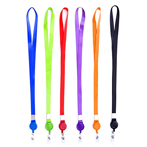 Retractable Badge Holder  Juego de 6 Lanyard Porta-llaveros con correa de cuello de lanyard para tarjetas clave y tarjetas de identificaci  n  21    6 colores