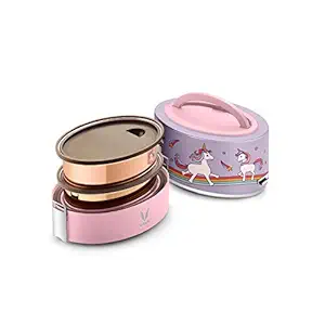 Vaya Tyffyn Copper-Finished Stainless Steel Lunch Box Without Bagmat, 600 ml, 2 Containers, Unicorn