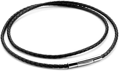 Doitory Women Men 3mm Leather Cord Chain Necklace Black Braided Rope Stainless Steel Clasp Chain Necklace 14-30 Inch