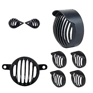 Gate 7 Metal Cap Grill for Headlight Tail Light Parking Light Indicator Grill Protector for Classic 350 & 500 (Black, Set of 8)