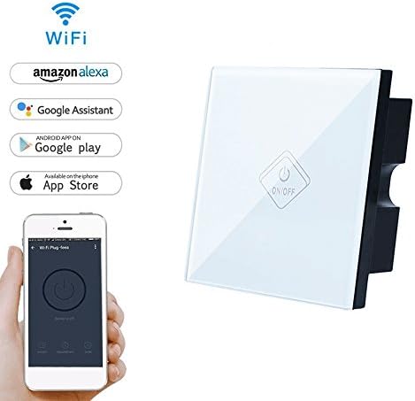 WIFI Smart Light Switch, LEMAIKJ Smart Touch Switch Works with Amazon Alexa , Google Home Timing , Waterproof Tempered Glass Panel Touch , Screen APP Remote Control，No Hub Required Via APP, Neutral line is required (1 Gang)