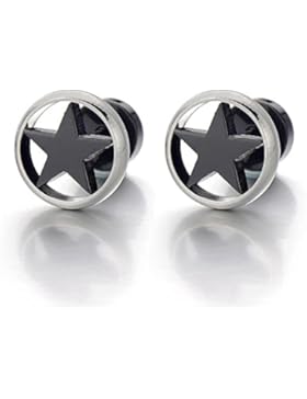 10MM Silber Schwarz Pentagramm-Ohrstecker, Ohrringe für Herren Jungen, Edelstahl Gestüt Ohrringe, Ohrschmuck,...