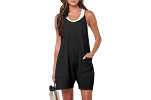 Haibang Combinaison Femme Été sans Manches Casual Combishort Femme Salopette Short Bretelles Spaghetti Réglables Baggy Jumpsuit Playsuit avec Poches Élégant Coton Rompers