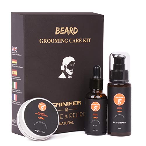 Sminiker Beard Grooming Kit for Beard Care Beard Balm Beard Shampoo Beard Oil Gifts for Men