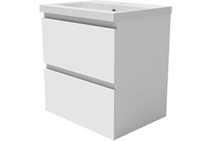 SKY BATHROOM 500mm Vanity Unit with Ceramic Basin Matt White 2 Drawers Storage Cabinet Wall-mounted