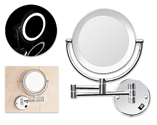DSstyles 20cm an der Wand Befestigte Doppelte Seiten 3x Vergrößerungs Verfassungs Spiegel mit LED Hellem, Schwenkbarem und Faltbarem Badezimmer Dusche Spiegel