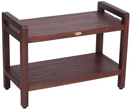 29" Teak Shower Bench with Shelf and LIftAide Arms- Adjustable Foot Pads- Spa, Shower, Bath, Bathroom by Decoteak