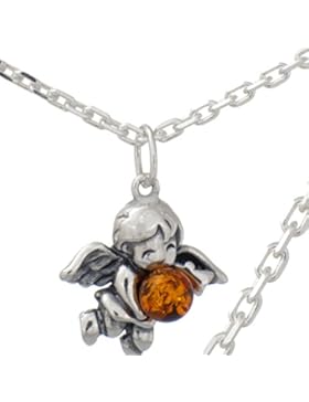 Kinder Schutzengel Bernstein 925 Silber Anhänger mit Ankerkette 40 cm aus 925er Silber#407