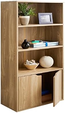 Stylish Oak Finish Turin 2 Door Sturdy Bookshelf Cabinet Storage Unit with Adjustable Shelves