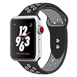 Straper Für Apple Watch Armband 42mm, Qualität Weich Silikon Sport Ersatzarmband Uhrenarmbänder für iWatch Series 3 Series 2 Series 1 Nike+ Edition Schwarz/Grau