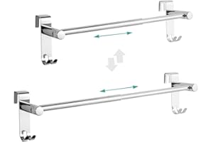 EMKE Extendable Towel Holder, 2 Pack Towel Rail for Over Radiator, Anti Slip Scratch Protecting Stripe Stainless Steel Over Door Towel Rack with Hooks, Extends From 40 to 63cm, Chrome