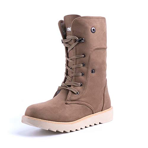 Rioneo Botte Neige Femme Hiver Fourrées Compensé Daim Plate Cheville Chaude Bottes Plateforme Confortable Elegante Chaussures Snow Boots Noir Marron Beige 35-46 EU