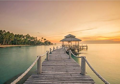StickersWall Caribbean Ocean Beach Sea Sunset Paradise View Island Wall Mural Photo Wallpaper Picture Self Adhesive (342cm(W) x 242cm(H)) 1008